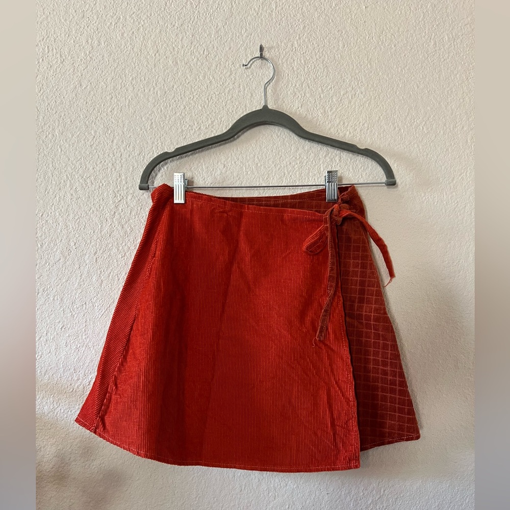 Urban Renewal Red & Rust Corduroy Wrap Mini Skirt